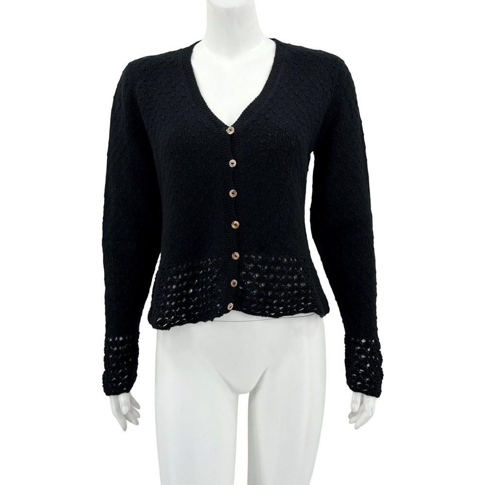 Vintage Sweater Womens 42 US 8 Black Cashmere Cardigan Knit Quiet Luxury England